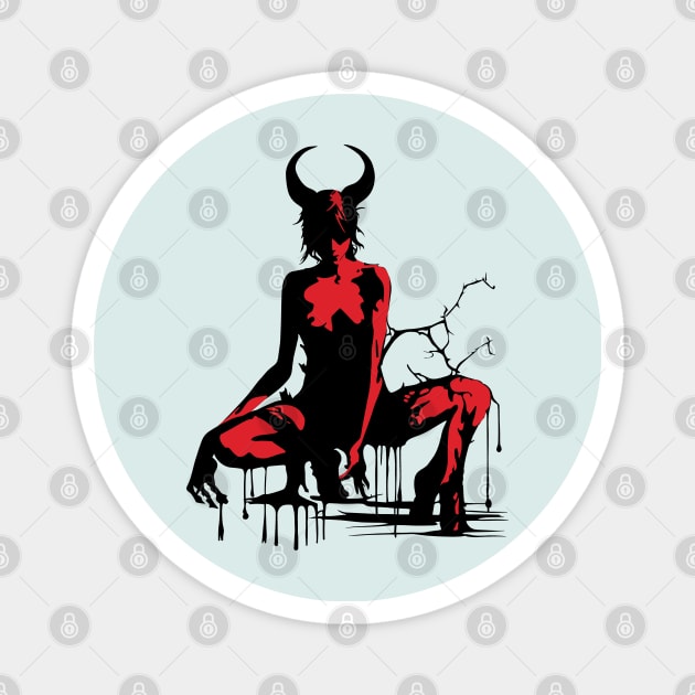 Crouching Red Horned Succubus Magnet by SunGraphicsLab